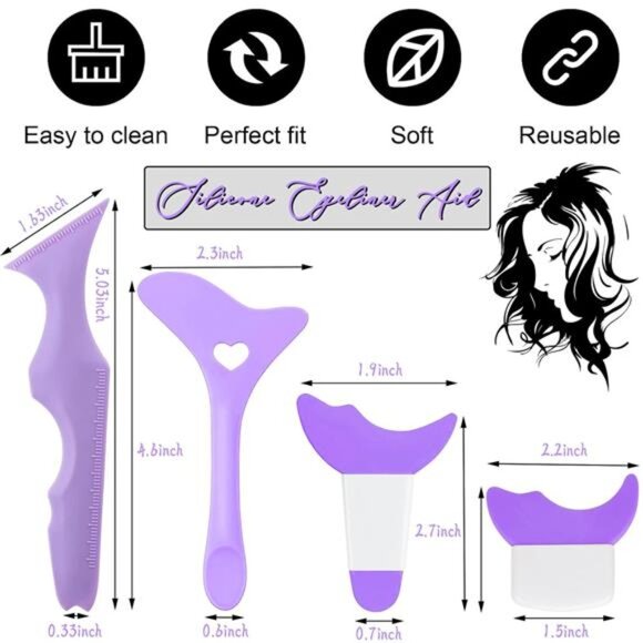 4Pcs Eyeliner Stencils Reusable Silicone Eyeliner guard(Purple) - Picture 2 of 7